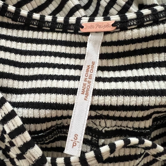Free People, black and white striped T shirt with pretty cut-outs at neckline - Picture 9 of 10